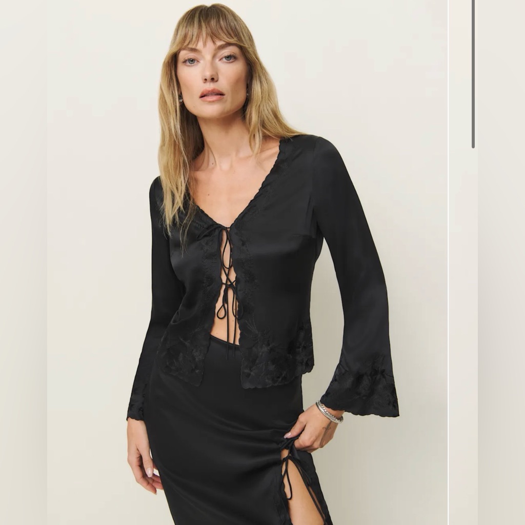 Reformation Rosina Silk Top Black - Size 10